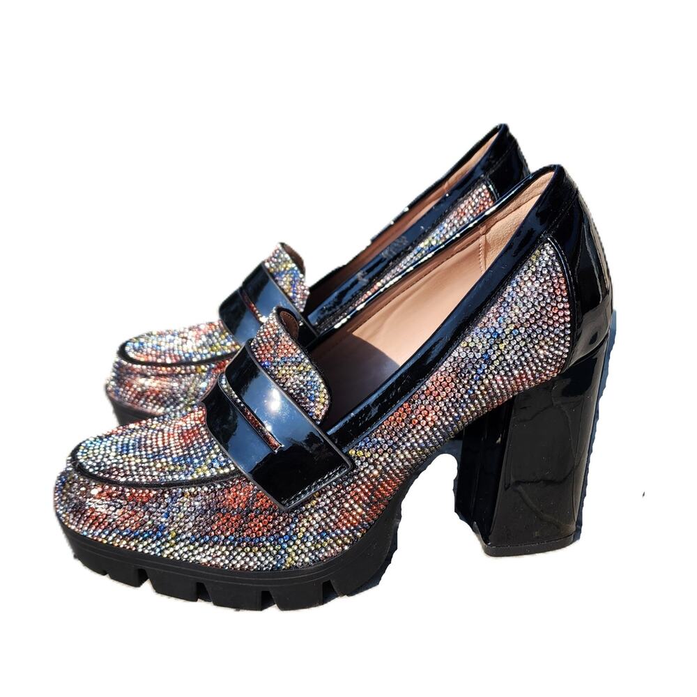 Betsey Johnson Adison Rhinestone Faux Patent Leather Loafers 7 - Picture 9 of 10